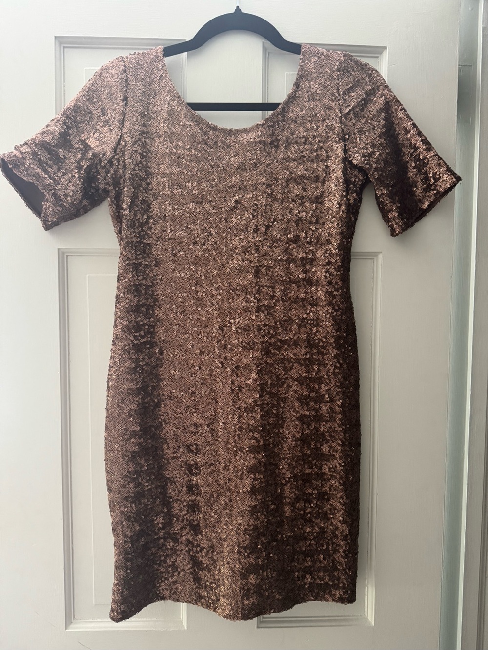 Short Sleeve Copper Sequin Mini Dress